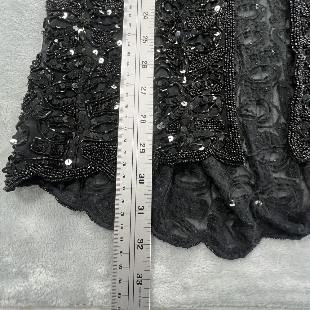 Vintage Oleg Cassini Beaded Sequined Silk Open Front Vest S Black NYE Event 90s